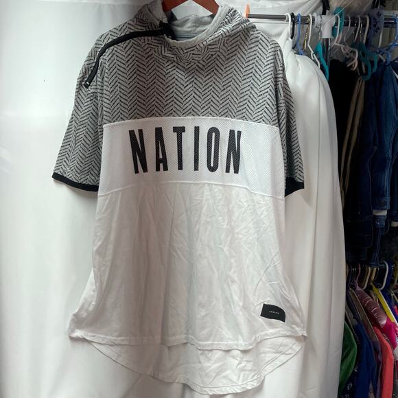 Parish Nation Short Sleeve Pullover Hooded Sweatshirt White Gray Zipper Men's 1X - Picture 2 of 16